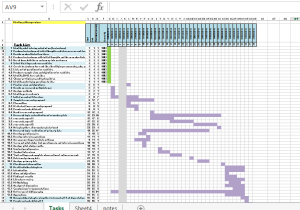 A snapshot of my gantt chart with all tasks 